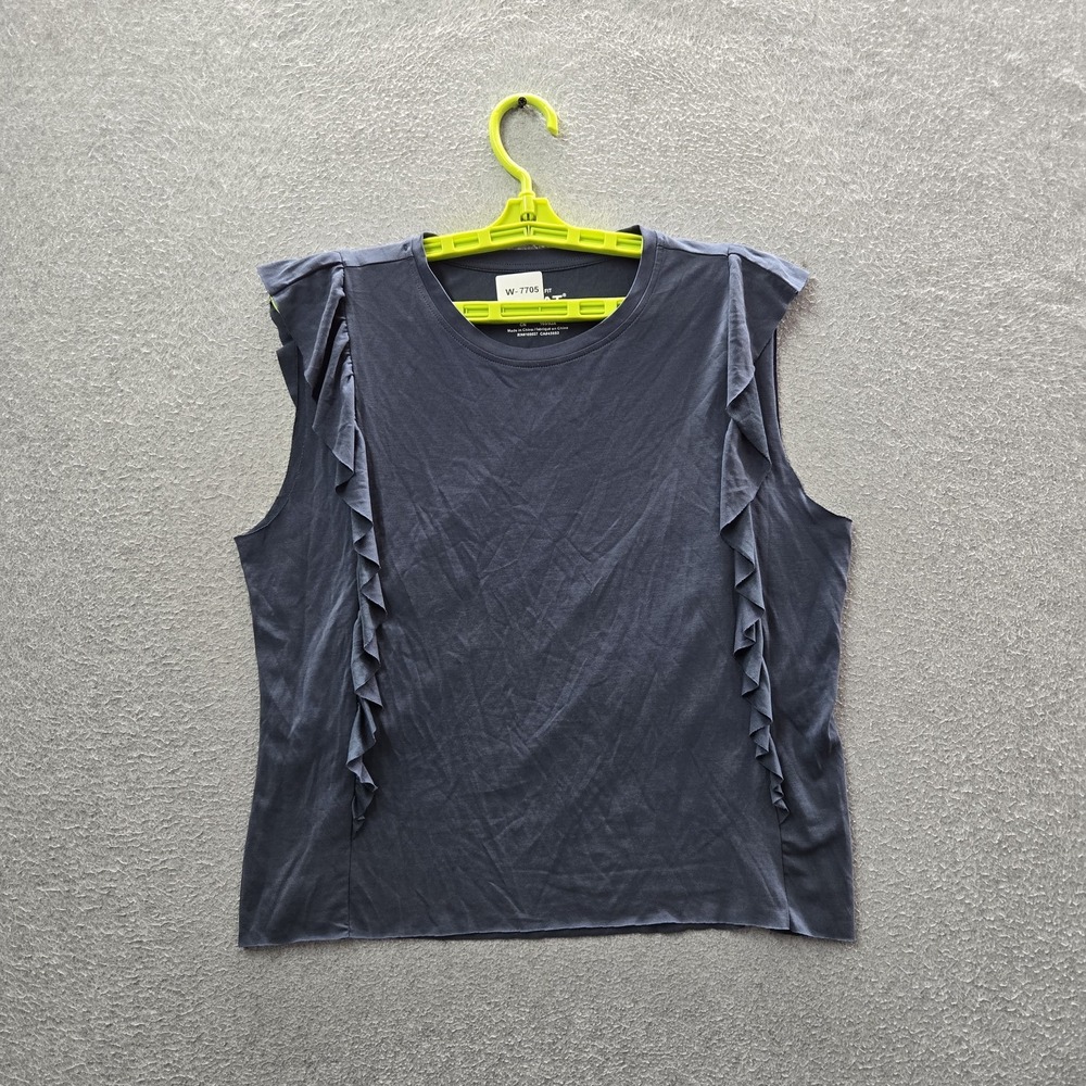 Ariat Women Shirt M Blue Ruffle Relaxed Logo Short Sleeve Jersey Knit